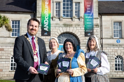 The Mayor of Ards and North Down, Councillor Alistair Cathcart with Karen Todd, Rae McMaster and Maggie Comer from Valhalla Street Theatre.